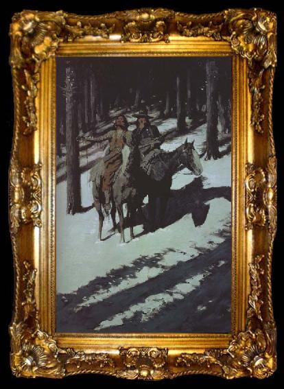 framed  Frederic Remington Indian Scouts in the Moonlight (mk43), ta009-2